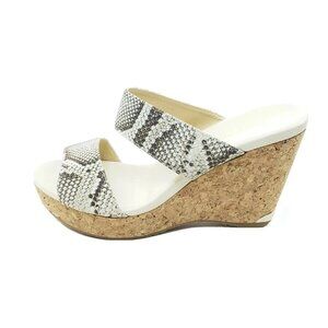 Jimmy Choo Parker Snakeskin Print Leather Cork Wedge Sandals Womens Size 39 US 9
